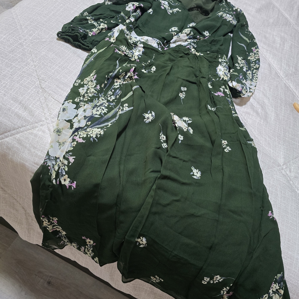 Massimo Dutti Forest Green Floral Long Sleeve Dress - Picture 15 of 15